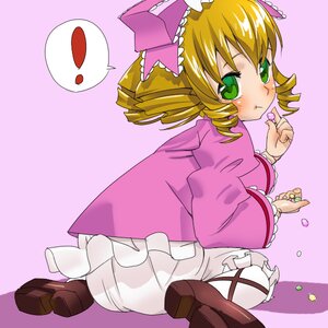 Rating: Safe Score: 0 Tags: ! 1girl :t blonde_hair bloomers blush brown_footwear candy dress drill_hair eating food green_eyes hat hina_ichigo hinaichigo image lollipop looking_back pink_bow shoes sitting solo spoken_exclamation_mark twin_drills underwear User: admin