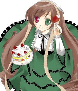 Rating: Safe Score: 0 Tags: 1girl brown_hair cake dress food frills fruit green_dress green_eyes head_scarf heterochromia holding image long_hair long_sleeves looking_at_viewer red_eyes smile solo strawberry suiseiseki very_long_hair User: admin