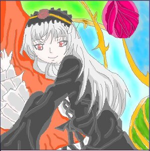 Rating: Safe Score: 0 Tags: 1girl bangs closed_mouth dress food frills image long_hair long_sleeves looking_at_viewer red_eyes smile solo suigintou white_hair User: admin