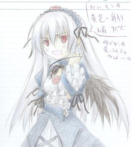 Rating: Safe Score: 0 Tags: 1girl :d black_wings dress flower frilled_sleeves frills hairband image long_hair long_sleeves looking_at_viewer open_mouth pink_eyes red_eyes ribbon rose simple_background smile solo suigintou traditional_media white_background wings User: admin