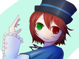 Rating: Safe Score: 0 Tags: 1girl aqua_background brown_hair closed_mouth frills green_background green_eyes hat heterochromia image long_sleeves looking_at_viewer red_eyes short_hair simple_background smile solo souseiseki upper_body User: admin