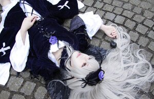 Rating: Safe Score: 0 Tags: 1girl dress flower gothic_lolita hairband lips lolita_fashion long_hair lying on_back rose solo suigintou wings User: admin