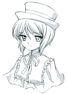 Rating: Safe Score: 0 Tags: 1girl bangs closed_mouth eyebrows_visible_through_hair frills hat image looking_at_viewer monochrome ribbon short_hair simple_background solo souseiseki upper_body white_background User: admin