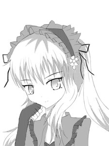 Rating: Safe Score: 0 Tags: 1girl blush gloves greyscale hairband image long_hair looking_at_viewer monochrome shinku solo striped vertical_stripes User: admin