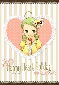 Rating: Safe Score: 0 Tags: 1girl ahoge blush box drill_hair food gift green_eyes green_hair heart heart-shaped_box heart_hair_ornament image kanaria long_sleeves solo striped striped_background twin_drills valentine vertical_stripes User: admin