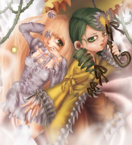 Rating: Safe Score: 0 Tags: 2girls blonde_hair blurry depth_of_field dress drill_hair flower frills green_eyes green_hair hair_ornament image kanaria kirakishou lolita_fashion long_hair long_sleeves multiple_girls pair ribbon siblings sisters yellow_eyes User: admin