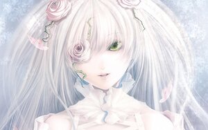 Rating: Safe Score: 0 Tags: 1girl flower green_eyes hair_flower hair_ornament image kirakishou long_hair looking_at_viewer parted_lips rose solo white_flower User: admin