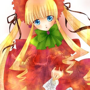 Rating: Safe Score: 0 Tags: 1girl :o blonde_hair blue_eyes bow bowtie capelet cowboy_shot dress drill_hair frills green_bow green_neckwear hair_ribbon hat image long_hair long_sleeves looking_at_viewer red_capelet red_dress shinku sidelocks simple_background solo standing twin_drills twintails underwear very_long_hair white_background User: admin