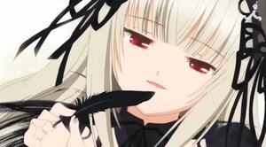 Rating: Safe Score: 0 Tags: 1girl bangs black_ribbon eyebrows_visible_through_hair face feathers flower hair_ribbon head_tilt image long_hair looking_at_viewer red_eyes ribbon rose simple_background smile solo suigintou User: admin
