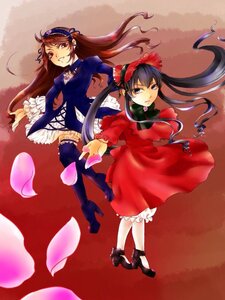Rating: Safe Score: 0 Tags: 2girls black_hair bloomers boots brown_hair costume_switch dress hairband image long_hair multiple_girls petals smile thighhighs underwear User: admin