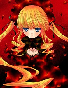 Rating: Safe Score: 0 Tags: 1girl blonde_hair blue_eyes bonnet dress drill_hair image long_hair long_sleeves looking_at_viewer petals red_dress rose_petals shinku solo twin_drills twintails User: admin