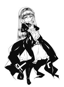 Rating: Safe Score: 0 Tags: 1girl dress eyebrows_visible_through_hair frills full_body greyscale hairband image long_hair long_sleeves looking_at_viewer monochrome simple_background solo standing suigintou very_long_hair white_background User: admin