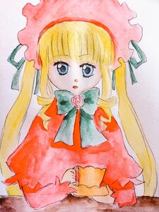 Rating: Safe Score: 0 Tags: 1girl bangs blonde_hair blue_eyes bonnet bow bowtie capelet dress drill_hair flower green_bow image long_hair long_sleeves looking_at_viewer marker_(medium) pink_flower pink_rose red_dress rose shinku sidelocks simple_background solo traditional_media twin_drills twintails upper_body white_background User: admin