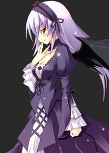 Rating: Safe Score: 0 Tags: 1girl cowboy_shot detached_collar dress frilled_sleeves frills hairband image juliet_sleeves lolita_hairband long_hair long_sleeves puffy_sleeves simple_background solo suigintou wings User: admin