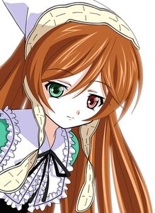 Rating: Safe Score: 0 Tags: 1girl brown_hair closed_mouth dress frills green_eyes head_scarf heterochromia image long_hair looking_at_viewer red_eyes ribbon simple_background solo suiseiseki upper_body white_background User: admin