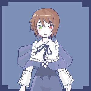 Rating: Safe Score: 0 Tags: 1girl blue_dress blush brown_hair capelet dress frills green_eyes heterochromia image long_sleeves looking_at_viewer red_eyes ribbon short_hair simple_background solo souseiseki suiseiseki upper_body User: admin