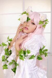 Rating: Safe Score: 0 Tags: 1girl dress flower kirakishou leaf lips long_hair looking_at_viewer parted_lips pink_hair plant solo vines white_dress white_flower white_rose window User: admin