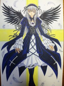 Rating: Safe Score: 0 Tags: 1girl black_wings dress feathers flower frilled_sleeves frills hairband image long_hair long_sleeves looking_at_viewer marker_(medium) ribbon rose silver_hair solo suigintou traditional_media watercolor_(medium) wings User: admin