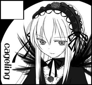 Rating: Safe Score: 0 Tags: 1girl black_border border circle_cut detached_collar dress flower greyscale hairband image letterboxed long_hair long_sleeves looking_at_viewer lowres monochrome ribbon rose rozen_maiden simple_background solo suigintou takami_ryou white_background wings User: admin