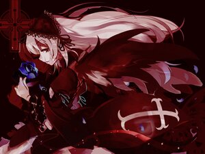 Rating: Safe Score: 0 Tags: 1girl dress flower frills hairband image juliet_sleeves long_hair long_sleeves petals puffy_sleeves red_eyes rose solo suigintou very_long_hair white_hair User: admin