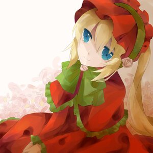 Rating: Safe Score: 0 Tags: 1girl blonde_hair blue_eyes bow bowtie capelet dress flower frills image long_hair long_sleeves looking_at_viewer red_dress ribbon shinku smile solo User: admin