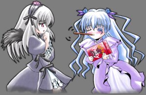 Rating: Safe Score: 0 Tags: 2girls barasuishou black_wings blush dress frills hairband image long_hair long_sleeves multiple_girls one_eye_closed pair ribbon silver_hair simple_background suigintou wings User: admin