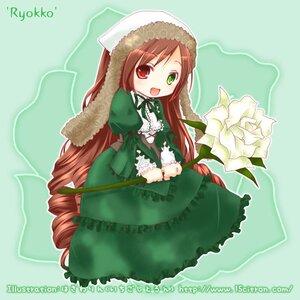 Rating: Safe Score: 0 Tags: 1girl :d brown_hair dress drill_hair frills green_background green_dress green_eyes head_scarf heterochromia image long_hair long_sleeves looking_at_viewer open_mouth red_eyes smile solo suiseiseki twin_drills twintails very_long_hair watering_can User: admin