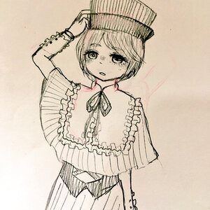 Rating: Safe Score: 0 Tags: 1girl bangs capelet eyebrows_visible_through_hair frills hat image long_sleeves looking_at_viewer monochrome short_hair solo souseiseki traditional_media User: admin