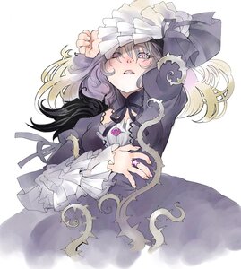 Rating: Safe Score: 0 Tags: 1girl absurdres blush commentary_request dress frilled_sleeves frills gothic_lolita highres image jewelry lolita_fashion long_hair long_sleeves moruga plant purple_eyes ribbon ring rozen_maiden silver_hair solo striped suigintou vines white_background wings User: admin