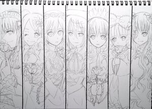 Rating: Safe Score: 0 Tags: 6+girls flower hair_ornament hairband image lineart long_hair looking_at_viewer monochrome multiple multiple_girls one_eye_closed pointy_ears sketch smile tagme User: admin