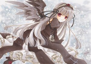 Rating: Safe Score: 0 Tags: 1girl black_wings dress flower frills hairband image juliet_sleeves lolita_fashion lolita_hairband long_hair long_sleeves looking_at_viewer rose silver_hair solo suigintou very_long_hair white_flower white_rose wings User: admin