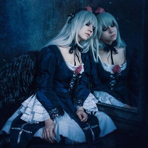 Rating: Safe Score: 0 Tags: 2girls choker closed_eyes dress flower frills gothic_lolita lolita_fashion long_hair multiple_girls realistic ribbon solo suigintou User: admin