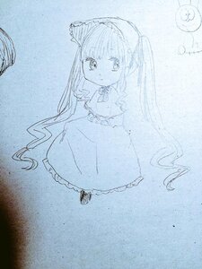 Rating: Safe Score: 0 Tags: 1girl bangs blue_theme closed_mouth dress eyebrows_visible_through_hair full_body image long_hair looking_at_viewer monochrome shinku solo standing traditional_media twintails very_long_hair User: admin