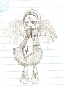 Rating: Safe Score: 0 Tags: 1girl boots dress feathered_wings frills full_body hairband image long_hair long_sleeves looking_at_viewer monochrome simple_background solo standing striped striped_background suigintou vertical_stripes white_background wings User: admin