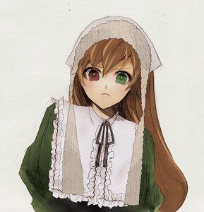 Rating: Safe Score: 0 Tags: 1girl bangs black_ribbon brown_hair closed_mouth dress frills green_dress green_eyes head_scarf heterochromia image long_hair long_sleeves looking_at_viewer red_eyes ribbon simple_background solo suiseiseki upper_body User: admin