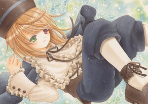 Rating: Safe Score: 0 Tags: 1girl auto_tagged blonde_hair boots cross-laced_footwear frills green_eyes hat heterochromia image long_sleeves marker_(medium) pantyhose pastel_(medium) red_eyes smile solo souseiseki traditional_media watercolor_(medium) User: admin