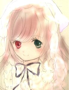 Rating: Safe Score: 0 Tags: 1girl bangs black_ribbon blush closed_mouth dress eyebrows_visible_through_hair frills green_eyes heterochromia image long_hair looking_at_viewer neck_ribbon red_eyes ribbon smile solo suiseiseki traditional_media upper_body User: admin