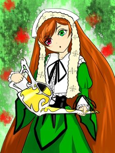 Rating: Safe Score: 0 Tags: 1girl :o brown_hair dress frills green_dress green_eyes head_scarf heterochromia holding image long_hair long_sleeves looking_at_viewer red_eyes solo suiseiseki twintails very_long_hair watering_can User: admin