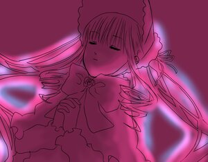 Rating: Safe Score: 0 Tags: 1girl blurry bonnet bow bowtie closed_eyes dress hat image long_hair long_sleeves monochrome own_hands_together pink_bow pink_theme shinku solo twintails upper_body very_long_hair User: admin