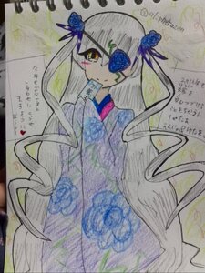 Rating: Safe Score: 0 Tags: 1girl barasuishou blue_flower blue_rose dress flower hair_flower hair_ornament image long_hair photo rose smile solo traditional_media very_long_hair watercolor_(medium) yellow_eyes User: admin