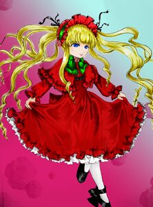 Rating: Safe Score: 0 Tags: 1girl black_footwear blonde_hair blue_eyes bonnet bow capelet dress flower frills full_body green_bow image long_hair long_sleeves looking_at_viewer pantyhose red_dress rose shinku shoes solo standing twintails white_legwear User: admin