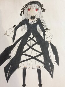 Rating: Safe Score: 0 Tags: 1girl bangs black_dress blush boots closed_mouth cross-laced_clothes dress frills hairband image lolita_fashion lolita_hairband long_hair long_sleeves looking_at_viewer red_eyes simple_background solo standing suigintou traditional_media wings User: admin
