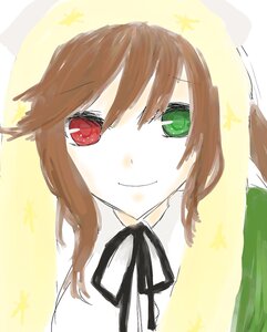 Rating: Safe Score: 0 Tags: 1girl black_neckwear black_ribbon blue_butterfly brown_hair bug butterfly closed_mouth green_eyes image insect looking_at_viewer neck_ribbon red_eyes ribbon shirt smile solo star_(symbol) suiseiseki upper_body white_shirt User: admin