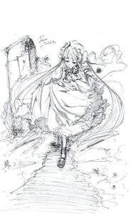 Rating: Safe Score: 0 Tags: 1girl auto_tagged dress flower image long_hair monochrome shinku sketch solo standing twintails very_long_hair User: admin