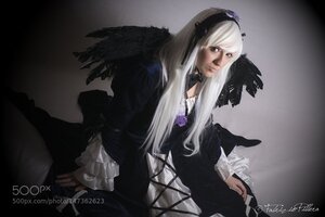 Rating: Safe Score: 0 Tags: 1girl artist_name black_dress black_wings dress feathered_wings feathers flower gothic_lolita lips lolita_fashion long_hair long_sleeves realistic solo suigintou wings User: admin