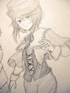 Rating: Safe Score: 0 Tags: 1girl capelet frills hat image long_sleeves looking_at_viewer monochrome short_hair skirt solo souseiseki traditional_media User: admin