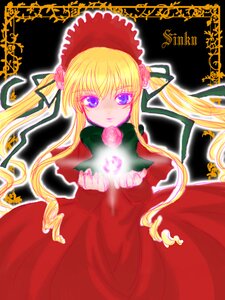 Rating: Safe Score: 0 Tags: 1girl blonde_hair blue_eyes bonnet bow dress flower green_bow image long_hair long_sleeves looking_at_viewer pink_flower red_dress rose shinku sidelocks solo twintails very_long_hair User: admin