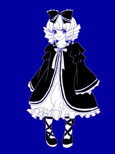 Rating: Safe Score: 0 Tags: 1girl blue_background blue_theme bow dress drill_hair frilled_dress frills full_body hair_bow hinaichigo image long_sleeves looking_at_viewer monochrome ribbon simple_background smile solo User: admin