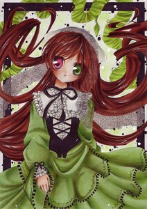 Rating: Safe Score: 0 Tags: 1girl dress frills green_dress green_eyes heterochromia image lolita_fashion long_hair long_sleeves looking_at_viewer red_eyes solo suiseiseki traditional_media very_long_hair User: admin