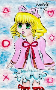 Rating: Safe Score: 0 Tags: 1girl blonde_hair dress green_eyes heart hina_ichigo hinaichigo image long_sleeves open_mouth pink_bow ribbon short_hair solo traditional_media User: admin